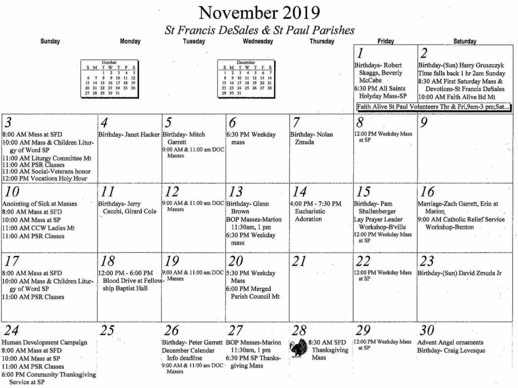 Calendar Saint Paul Catholic Church Calendar Saint Paul Catholic Church
